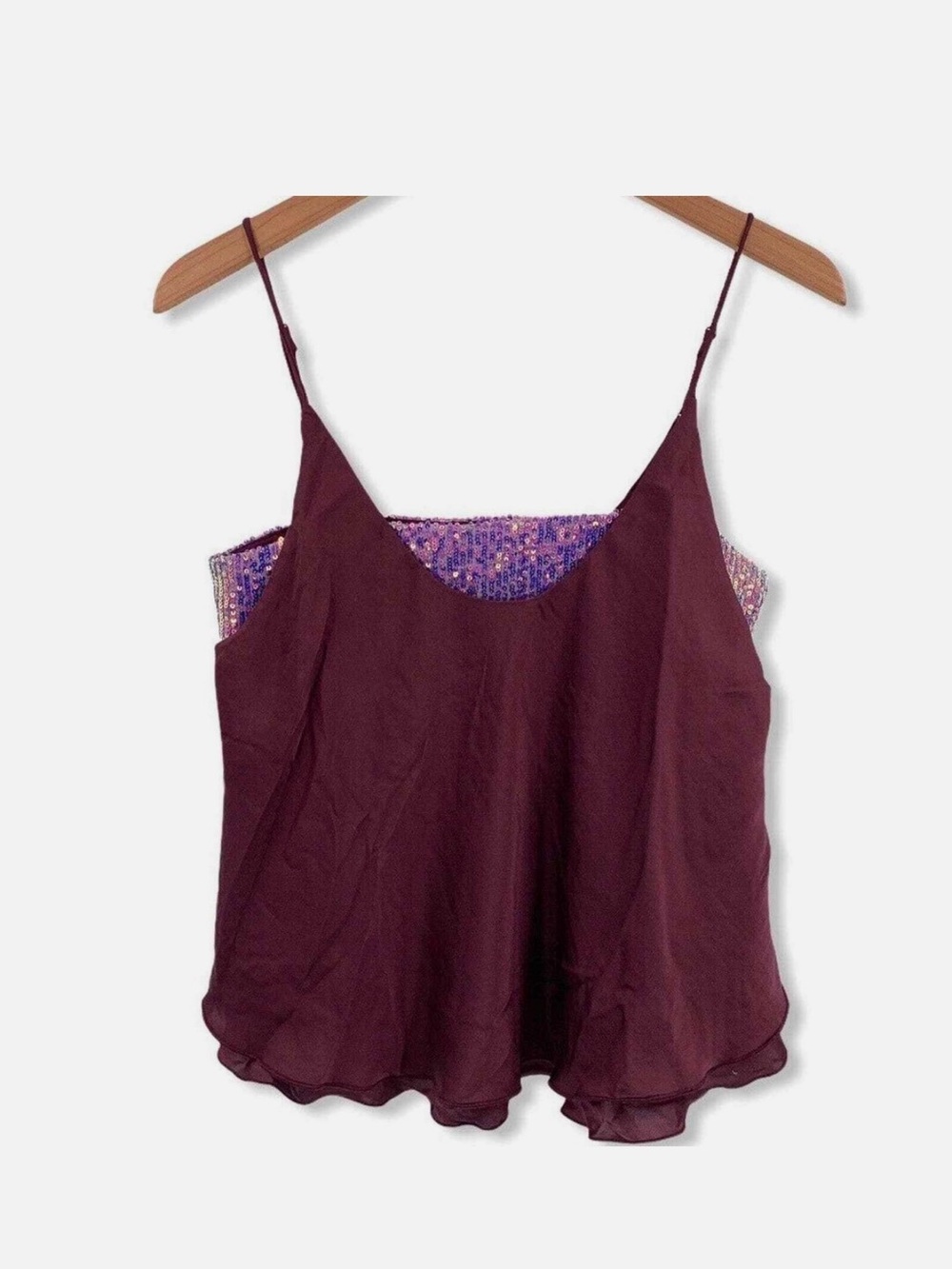 Free People Plum Spaghetti-Strap Sequin-Trim Cami